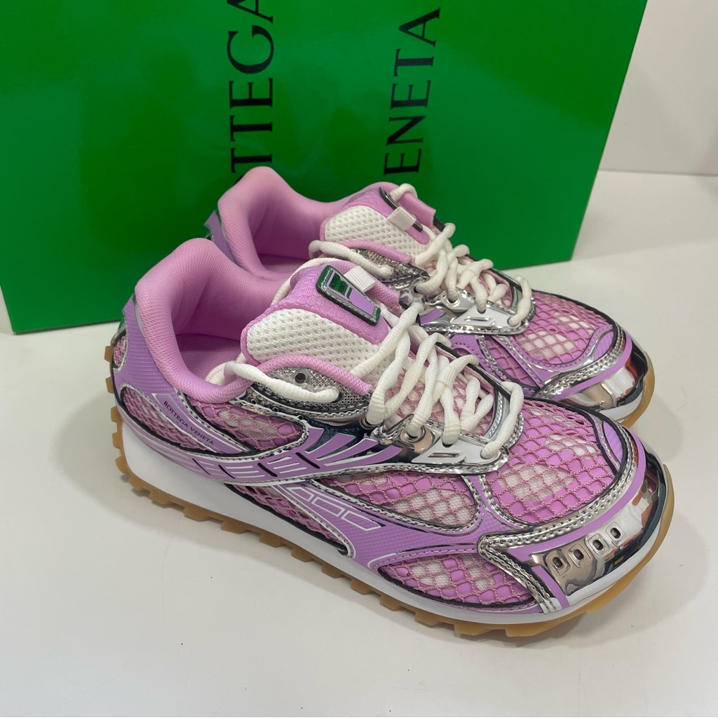 Bottega Veneta Metallic Silver And Pink Sneakers